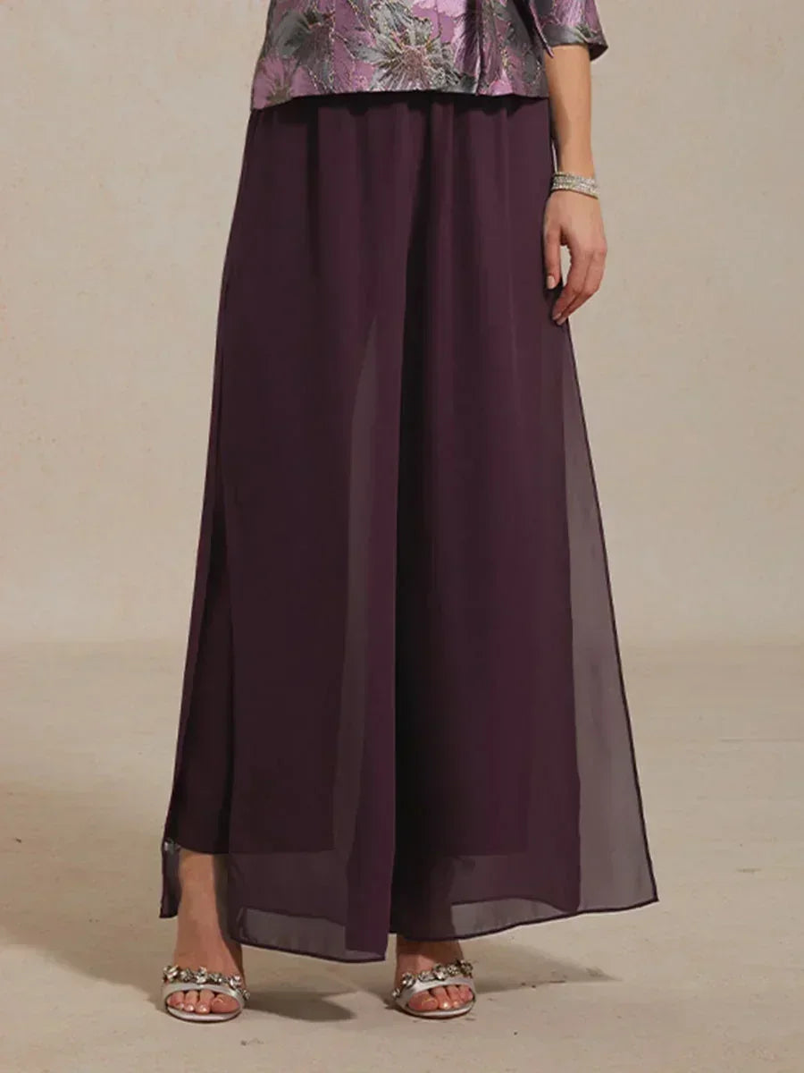 Straight Leg Pant With Chiffon Split Leg Overlay