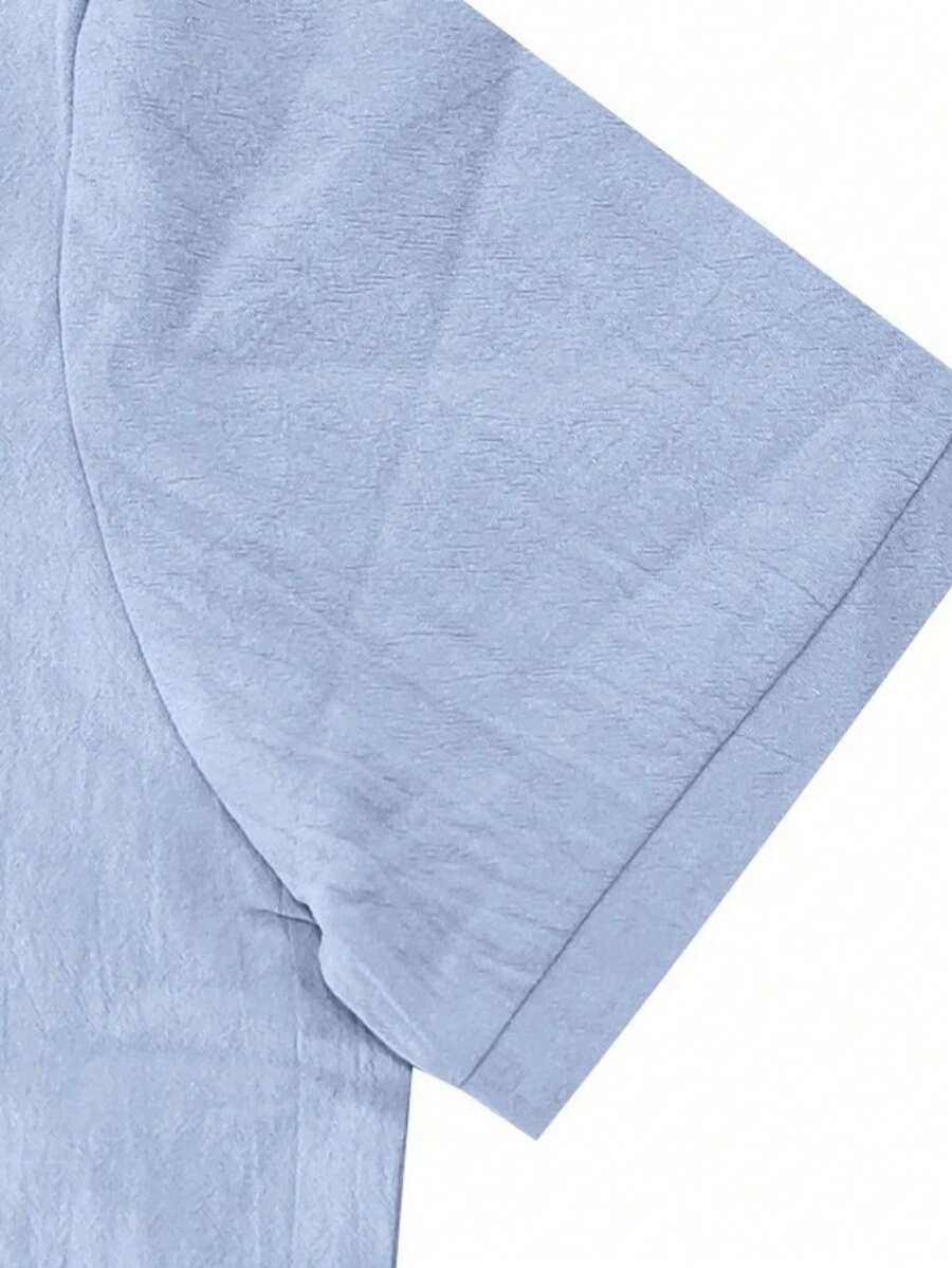 Men's Light Blue Short Sleeve Linen Polo Shirt, Breathable And Comfortable, Suitable For Beach And Casual Summer Wear