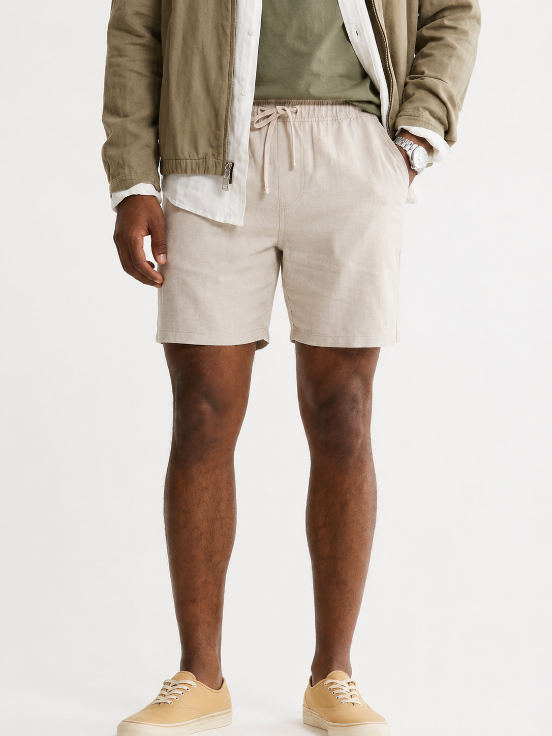 Linen Blend Drawstring Shorts
