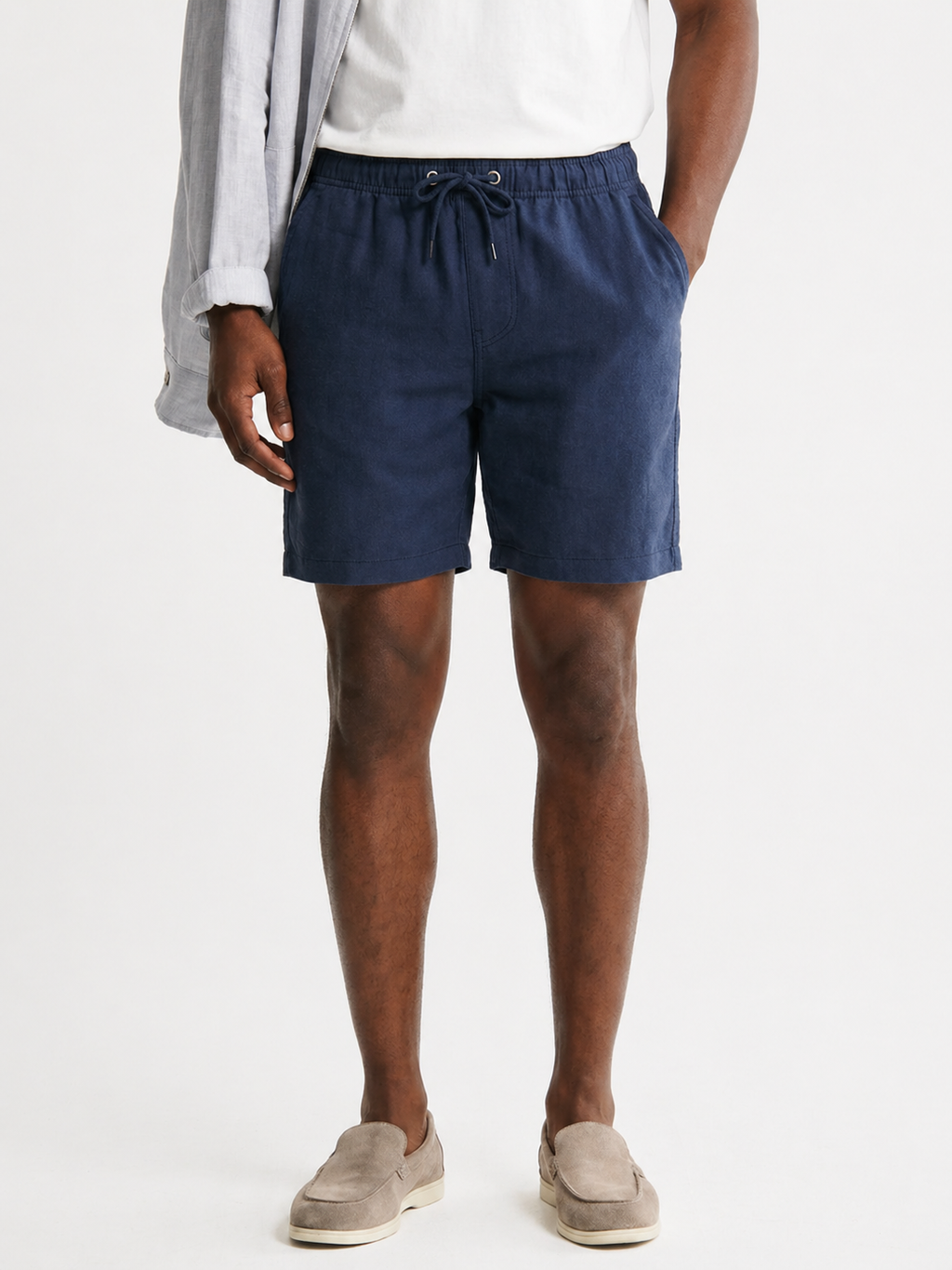 Linen Blend Drawstring Shorts