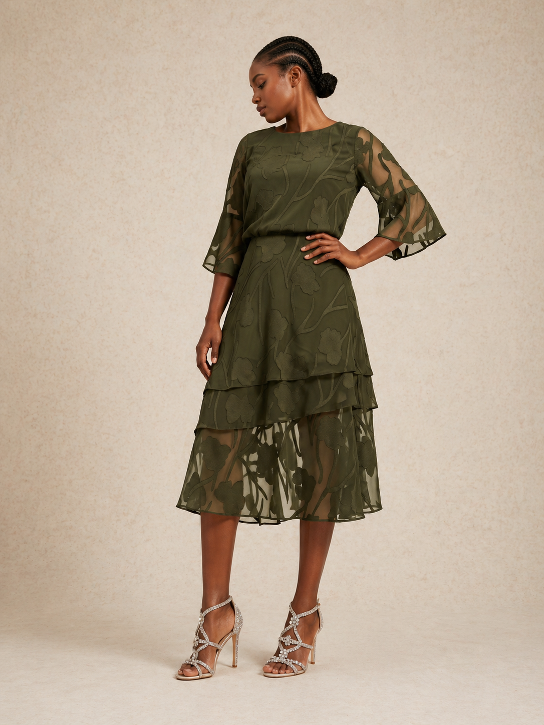 Floral Chiffon Midi Skirt