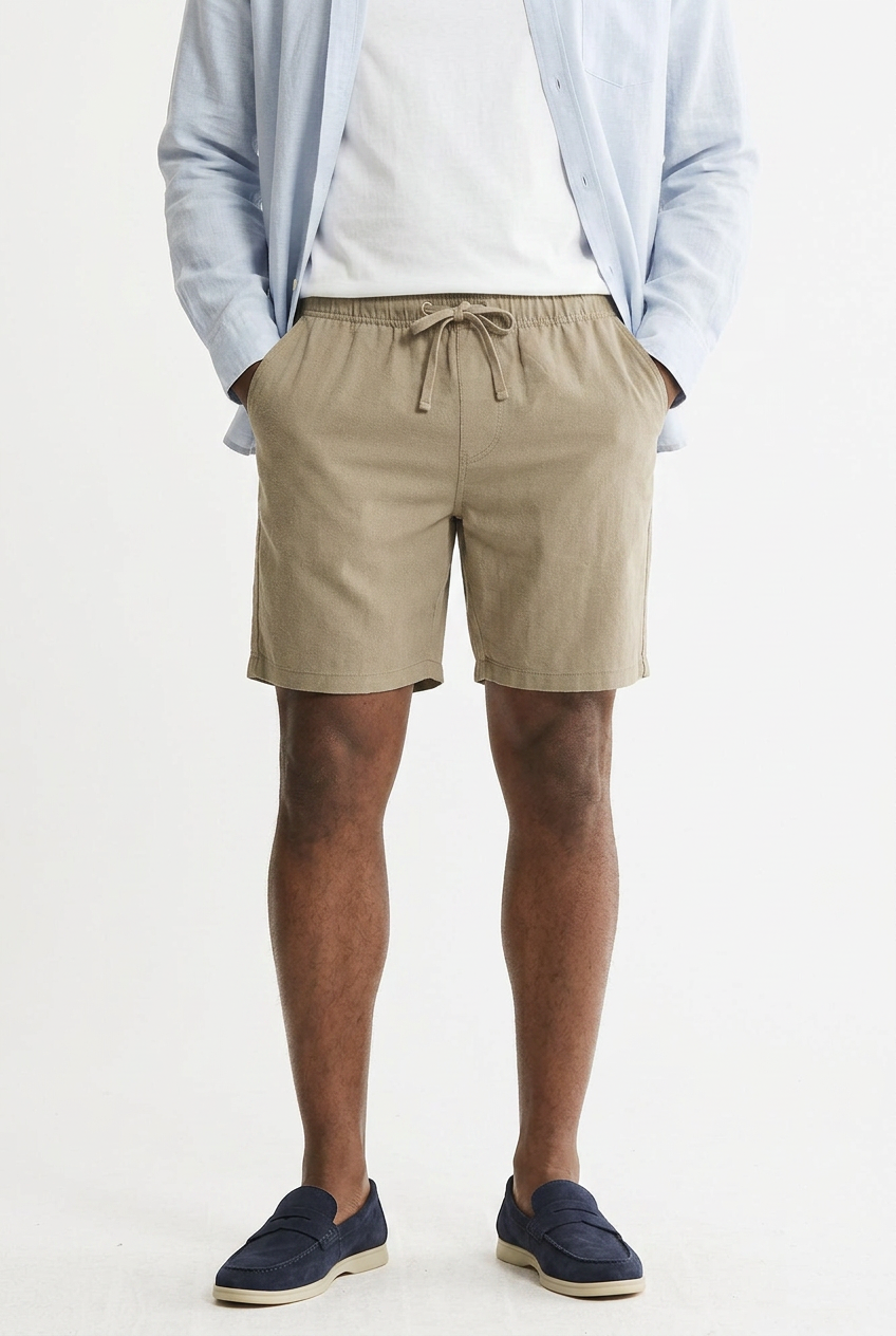 Linen Blend Drawstring Shorts