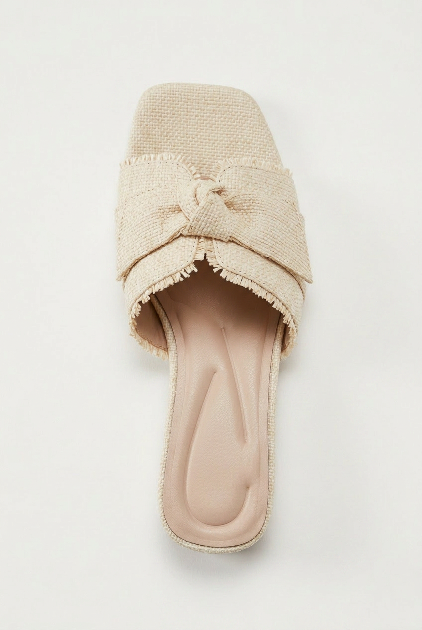 Women's Square Toe Woven Bow Mule Sandals Cream