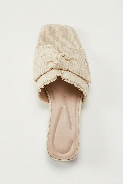 Women's Square Toe Woven Bow Mule Sandals Cream