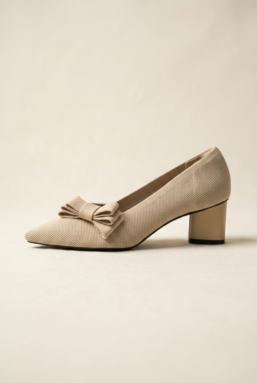 Women's Beige Mid Heel Block Heel Closed Toe Dress Shoes