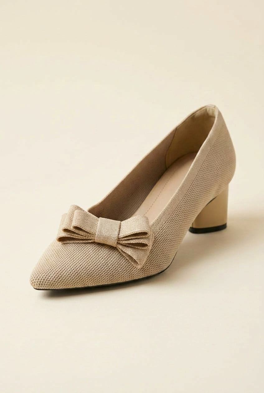 Women's Beige Mid Heel Block Heel Closed Toe Dress Shoes