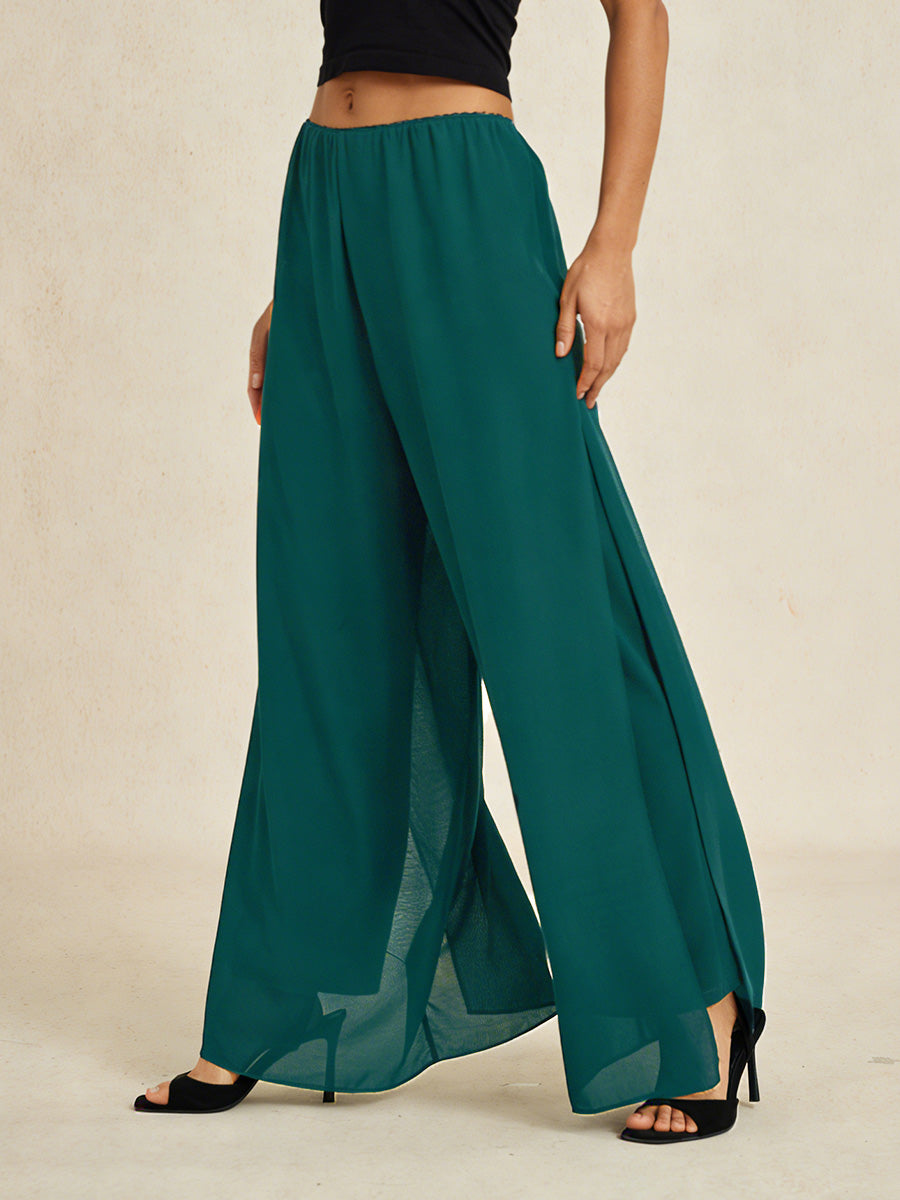 Straight Leg Pant With Chiffon Split Leg Overlay