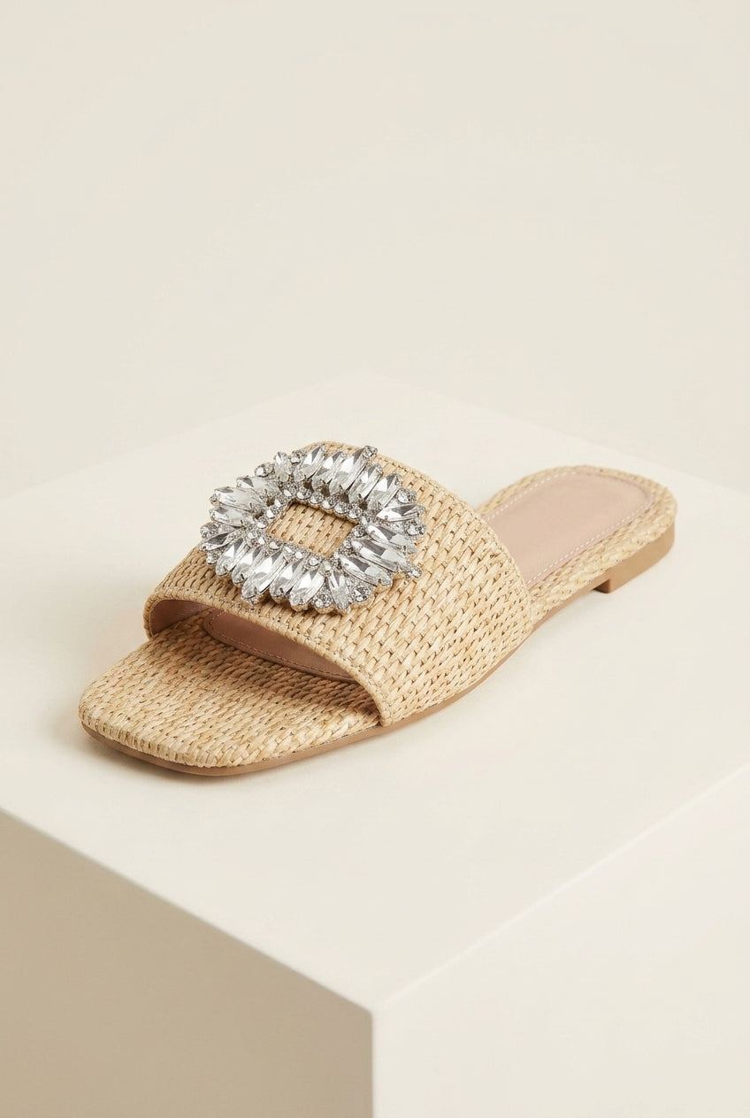 Women's Rhinestone Embellished Flat Mule Summer Dress Sandals
