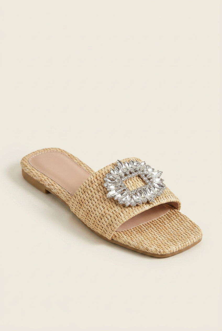 Women's Rhinestone Embellished Flat Mule Summer Dress Sandals