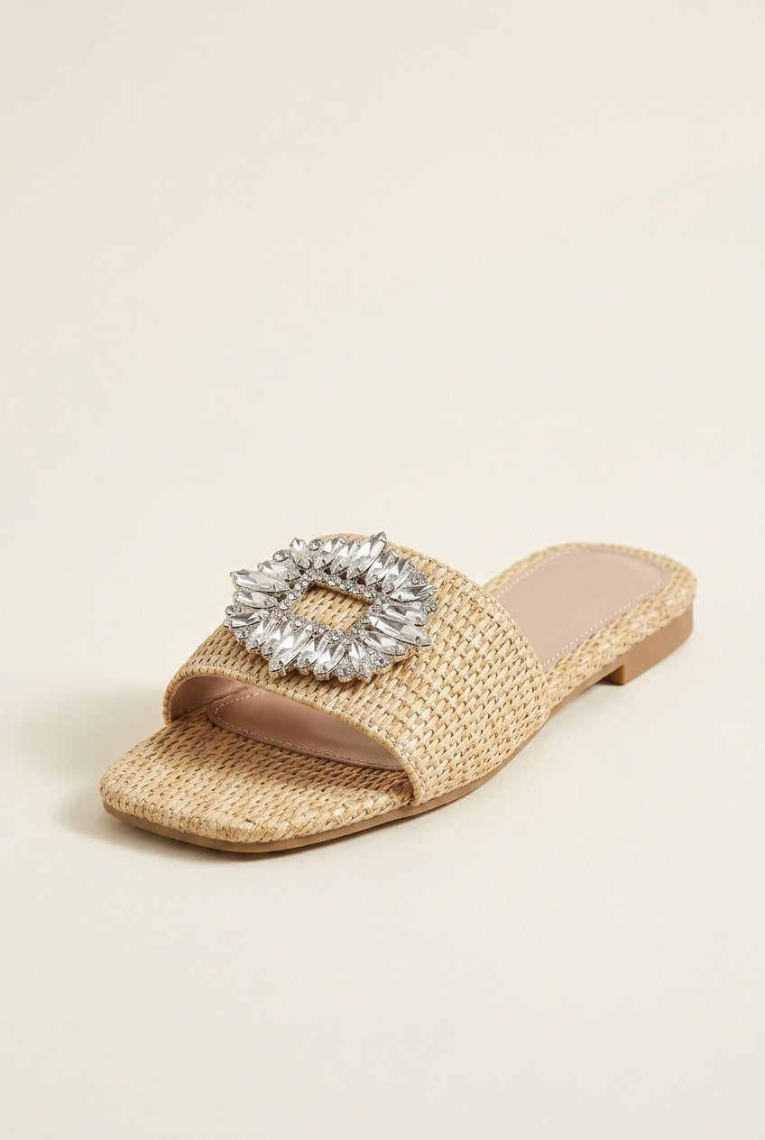 Women's Rhinestone Embellished Flat Mule Summer Dress Sandals